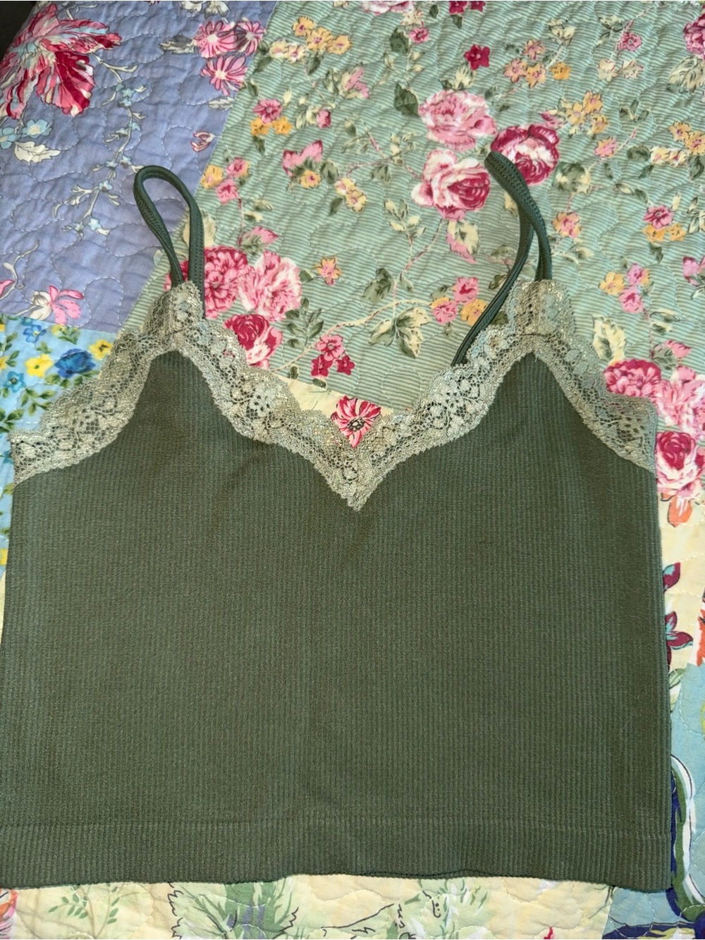 wild fable Olive Green Lace-Trim Ribbed Cami